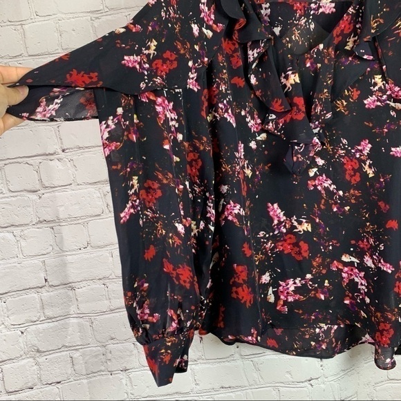 parker Black Roland Cold Shoulder Ruffle Floral Print Silk Blouse Size XS - Picture 4 of 11